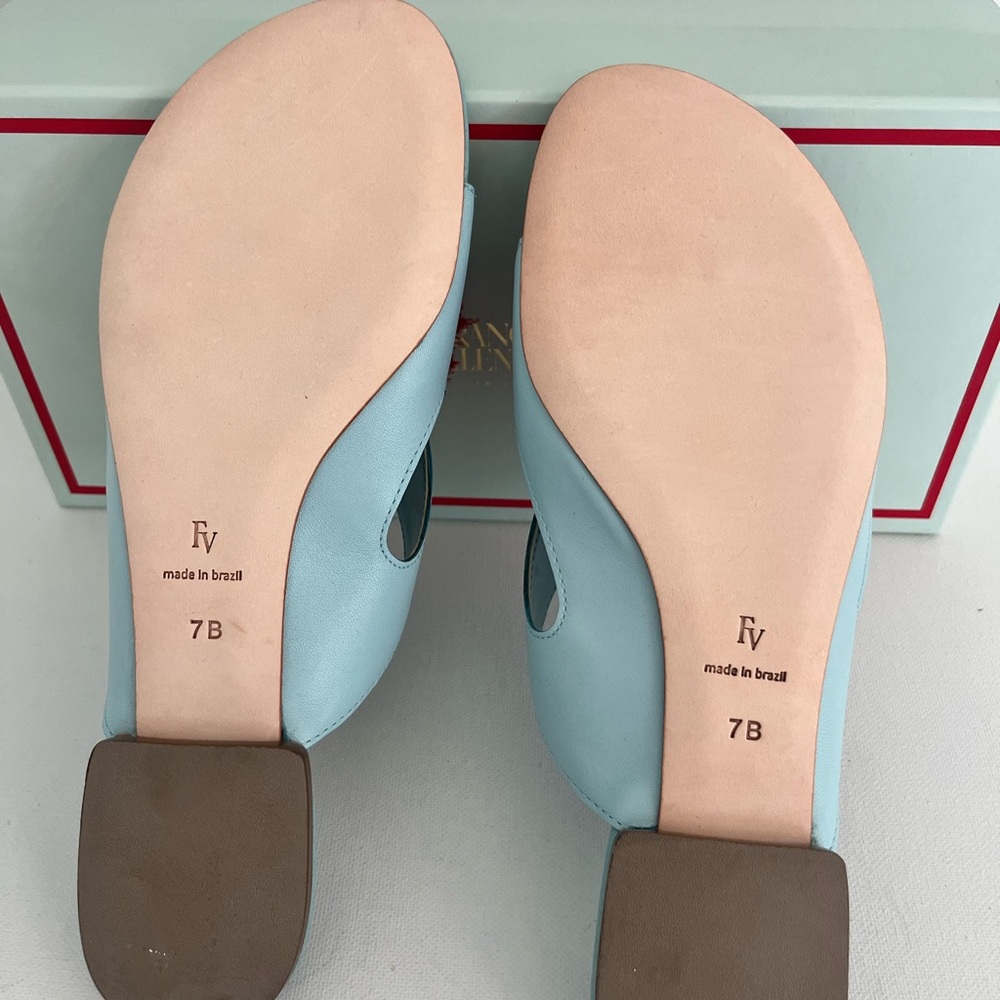 Frances Valentine Meredith Light Blue Nappa Leather Sandal With Flower Fringe - Picture 5 of 9